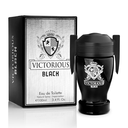 Victorious Black for Men Eau De Toilette 3.4 Fl Oz- Top Notes of Juicy Mandarin Orange & Grapefruit Blended with Sea Notes Base Notes of Ambergris, Guaiac Wood, Patchouli & Moss Elegant 100ml Bottle by URBAN COLLECTION